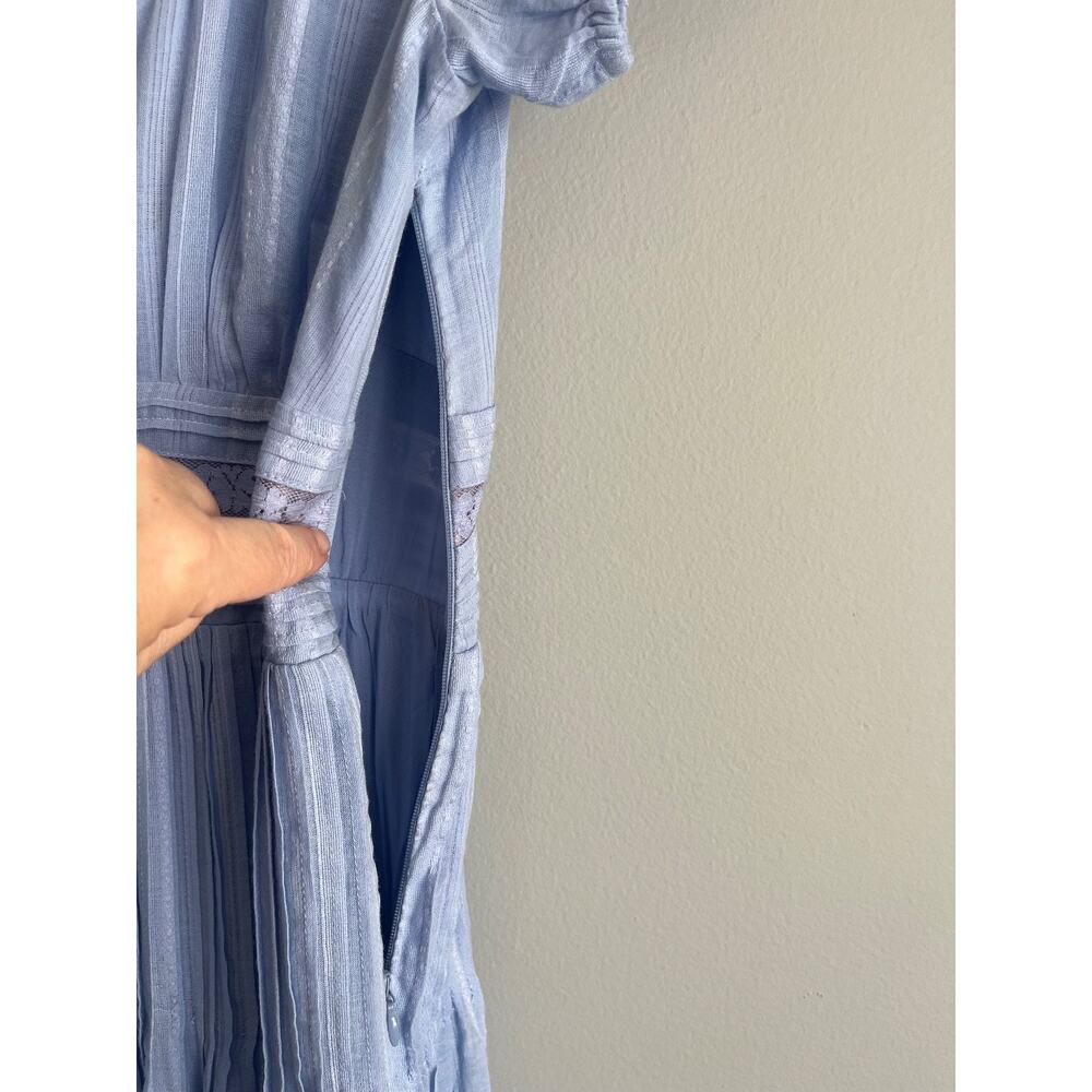 J.Crew 6 Blue Striped Puff Sleeve Midi Dress NWT $188 Cottagecore Lace Trim - Picture 8 of 10
